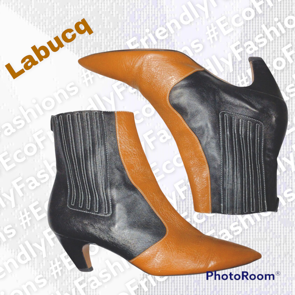 Labucq NU 17 Women's Black Brown Kati Two Tone Bootie Size 40 - Picture 7 of 9